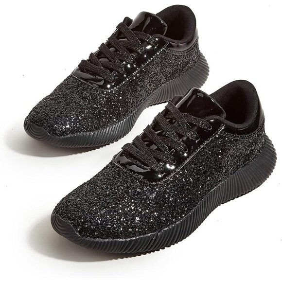 Brand New Women Black Rubber Glitter Sparkly Lightweight Tennis Shoes LUCKY STEP - Picture 4 of 9